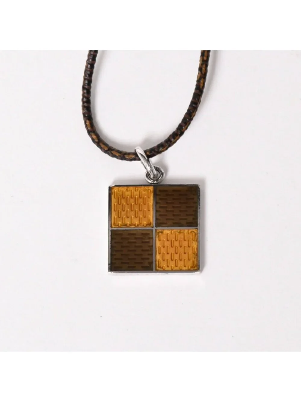 Louis Vuitton Pendentif Damier 925 Sterling Silver Necklace Brown Yellow